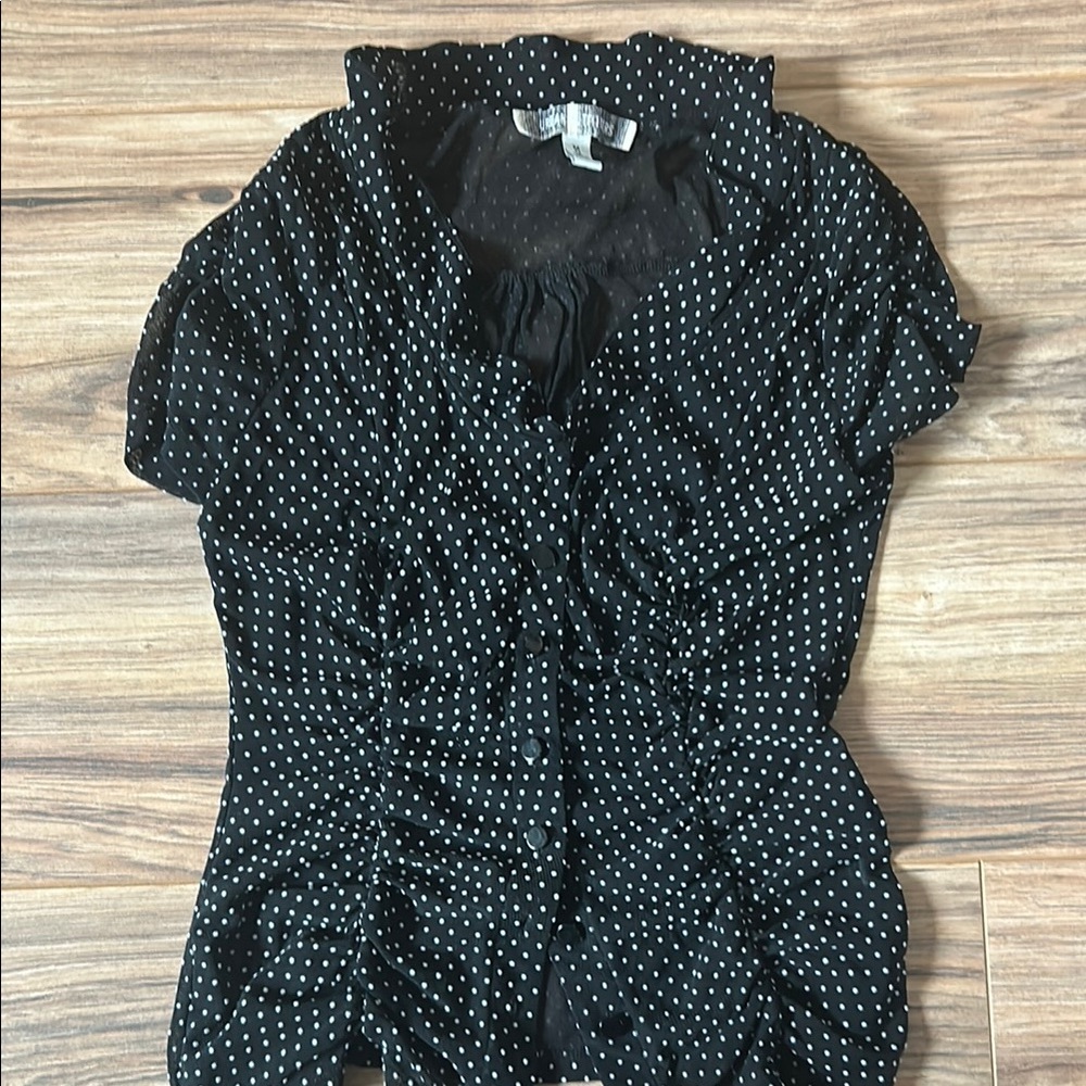 Urban Outfitters Black Notched Collar Ruched Blouse